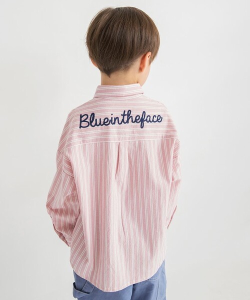 BRANSHES（ブランシェス）の「【おそろい】ストライプ柄ロゴ刺しゅう長袖シャツ（シャツ/ブラウス・キッズ・ピンク/サックスブルー・150/100/130/80/90/140/120/110）」の3枚目の写真