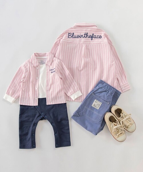 BRANSHES（ブランシェス）の「【おそろい】ストライプ柄ロゴ刺しゅう長袖シャツ（シャツ/ブラウス・キッズ・ピンク/サックスブルー・150/100/130/80/90/140/120/110）」の4枚目の写真