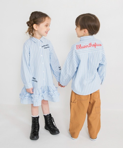 BRANSHES(ブランシェス)の「【おそろい】ストライプ柄ロゴ刺繍長袖シャツ(シャツ/ブラウス・キッズ・ピンク/サックスブルー・150/100/130/80/90/140/120/110)」の6枚目の写真
