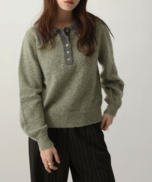 NOAHL(ノアル)の「【NOAHL】ブークレニット配色ポロトップス(ニット/セーター・レディース・グレー系/ブラウン系/アイボリー系/グリーン系・FREE)」の17枚目の写真