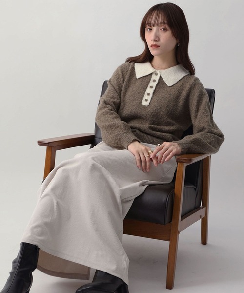 NOAHL(ノアル)の「【NOAHL】ブークレニット配色ポロトップス(ニット/セーター・レディース・グレー系/ブラウン系/アイボリー系/グリーン系・FREE)」の10枚目の写真