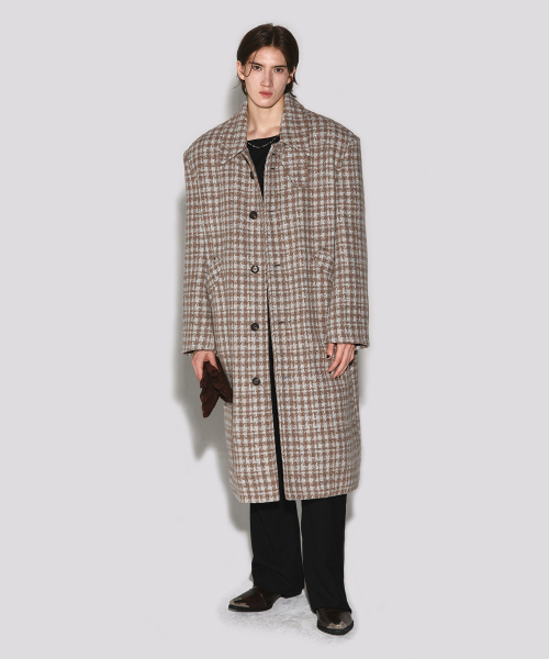 WESLEYHYUSTON(ウェズリーユーストン)の「WYATT CHECK BALMACAAN COAT BEIGE(チェスターコート・メンズ・その他・SMALL/MEDIUM/X-SMALL)」の1枚目の写真