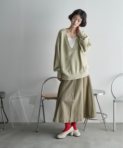 THE YOn（ザヨン）の「ブロックプリーツフレアスカート　デニム/ツイル（スカート・レディース・ライトブルー/グレイッシュベージュ/ブラック/セージグリーン・M/S）」の8枚目の写真