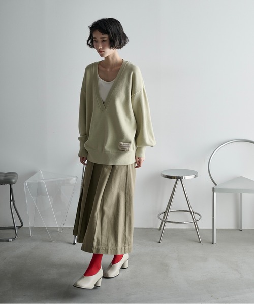 THE YOn（ザヨン）の「ブロックプリーツフレアスカート　デニム/ツイル（スカート・レディース・ライトブルー/グレイッシュベージュ/ブラック/セージグリーン・M/S）」の9枚目の写真