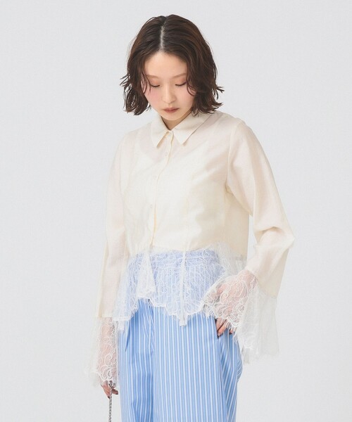 Ray BEAMS（レイビームス）の「レース キリカエ フレア スリーブ シャツ（シャツ/ブラウス・レディース・ホワイト系その他6/サックスブルー・ONE SIZE）」の6枚目の写真