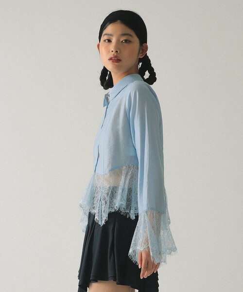 Ray BEAMS（レイビームス）の「レース キリカエ フレア スリーブ シャツ（シャツ/ブラウス・レディース・ホワイト系その他6/サックスブルー・ONE SIZE）」の6枚目の写真