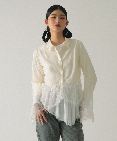 Ray BEAMS（レイビームス）の「レース キリカエ フレア スリーブ シャツ（シャツ/ブラウス・レディース・ホワイト系その他6/サックスブルー・ONE SIZE）」の12枚目の写真