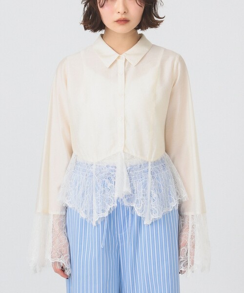 Ray BEAMS（レイビームス）の「レース キリカエ フレア スリーブ シャツ（シャツ/ブラウス・レディース・ホワイト系その他6/サックスブルー・ONE SIZE）」の14枚目の写真
