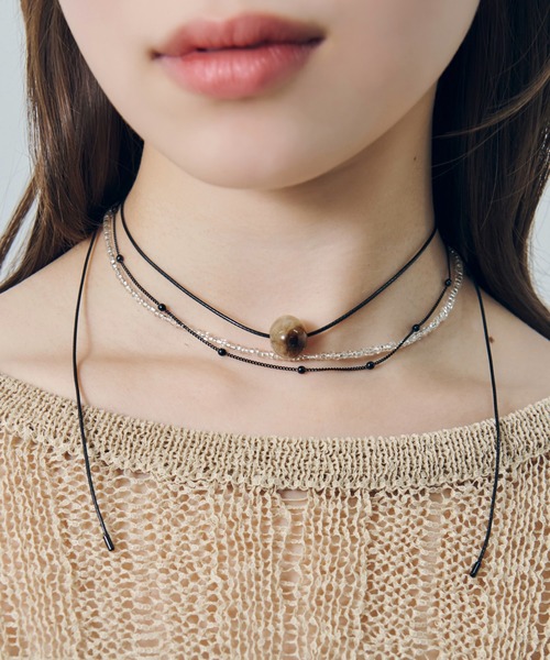 ブラック スレッド レイヤード ビーズ チョーカー（ネックレス