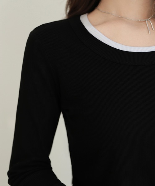 by LEGNA(バイレグナ)の「Uネックリブカットソー長袖タイプ(Tシャツ/カットソー・レディース・ブラック/グレイッシュベージュ/ホワイト/チャコール・SMALL/MEDIUM/LARGE/X-LARGE/XX-LARGE)」の7枚目の写真