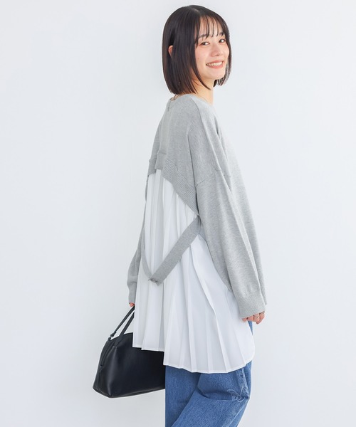 n'OrLABEL(ノアールレーベル)の「異素材バックプリーツVネックニット(ニット/セーター・レディース・ライトブルー/杢グレー/ブラック・FREE)」の13枚目の写真
