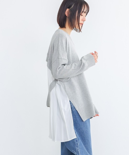 n'OrLABEL(ノアールレーベル)の「異素材バックプリーツVネックニット(ニット/セーター・レディース・ライトブルー/杢グレー/ブラック・FREE)」の14枚目の写真