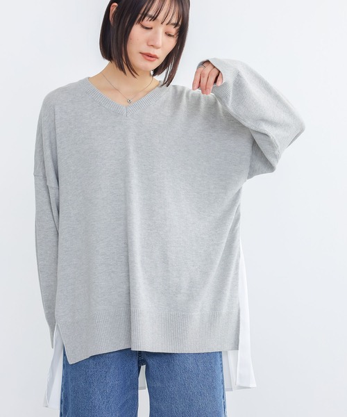 n'OrLABEL(ノアールレーベル)の「異素材バックプリーツVネックニット(ニット/セーター・レディース・ライトブルー/杢グレー/ブラック・FREE)」の15枚目の写真
