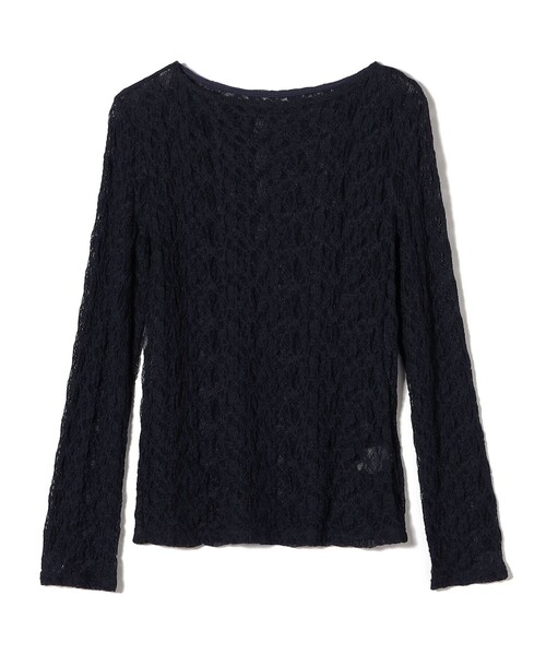 SHIPS Colors（シップス カラーズ）の「SHIPS Colors:〈手洗い可能〉ストレッチ レース ボートネック トップス◇（Tシャツ/カットソー・レディース・ネイビー/ライトブルー/オフホワイト・ONE SIZE）」の3枚目の写真