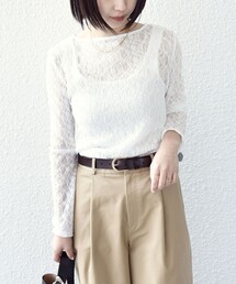 SHIPS Colors:〈手洗い可能〉ストレッチ レース ボートネック トップス◇