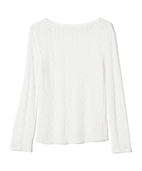 SHIPS Colors（シップス カラーズ）の「SHIPS Colors:〈手洗い可能〉ストレッチ レース ボートネック トップス◇（Tシャツ/カットソー・レディース・ネイビー/ライトブルー/オフホワイト・ONE SIZE）」の4枚目の写真