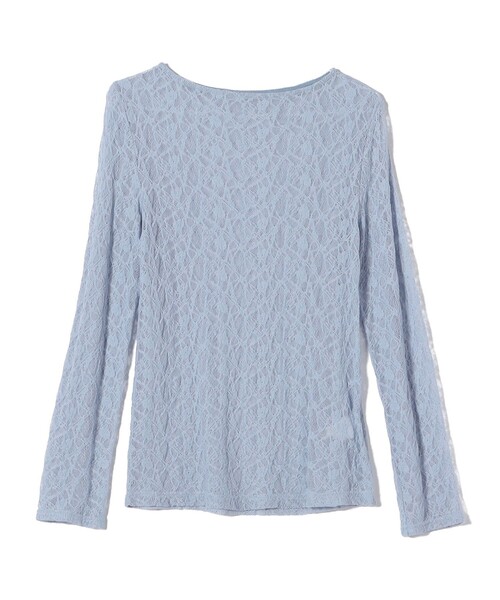 SHIPS Colors（シップス カラーズ）の「SHIPS Colors:〈手洗い可能〉ストレッチ レース ボートネック トップス◇（Tシャツ/カットソー・レディース・ネイビー/ライトブルー/オフホワイト・ONE SIZE）」の5枚目の写真