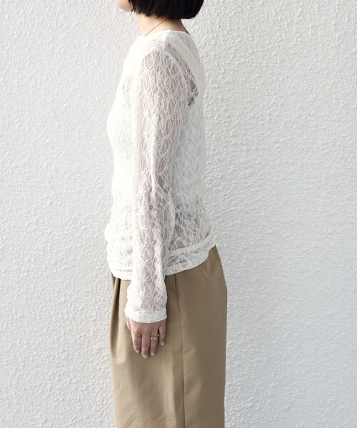 SHIPS Colors（シップス カラーズ）の「SHIPS Colors:〈手洗い可能〉ストレッチ レース ボートネック トップス◇（Tシャツ/カットソー・レディース・ネイビー/ライトブルー/オフホワイト・ONE SIZE）」の13枚目の写真