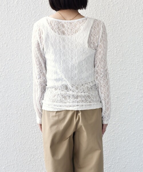 SHIPS Colors（シップス カラーズ）の「SHIPS Colors:〈手洗い可能〉ストレッチ レース ボートネック トップス◇（Tシャツ/カットソー・レディース・ネイビー/ライトブルー/オフホワイト・ONE SIZE）」の14枚目の写真