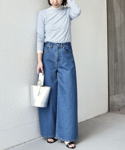 SHIPS Colors（シップス カラーズ）の「SHIPS Colors:〈手洗い可能〉ストレッチ レース ボートネック トップス◇（Tシャツ/カットソー・レディース・ネイビー/ライトブルー/オフホワイト・ONE SIZE）」の19枚目の写真