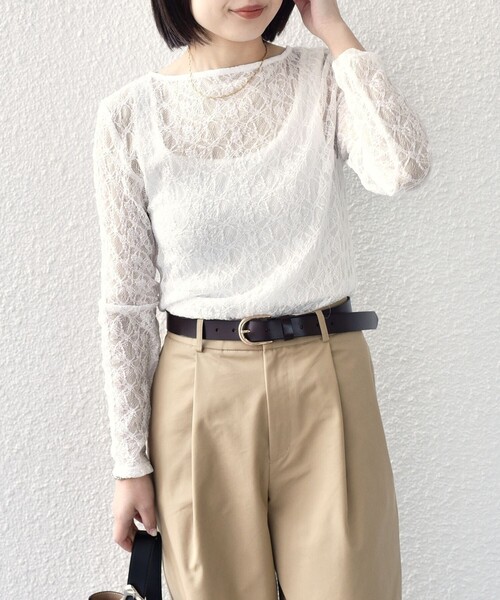 SHIPS Colors（シップス カラーズ）の「SHIPS Colors:〈手洗い可能〉ストレッチ レース ボートネック トップス◇（Tシャツ/カットソー・レディース・ネイビー/ライトブルー/オフホワイト・ONE SIZE）」の20枚目の写真