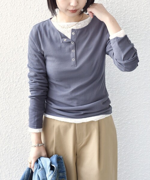 SHIPS Colors（シップス カラーズ）の「SHIPS Colors:〈手洗い可能〉ストレッチ レース ボートネック トップス◇（Tシャツ/カットソー・レディース・ネイビー/ライトブルー/オフホワイト・ONE SIZE）」の22枚目の写真