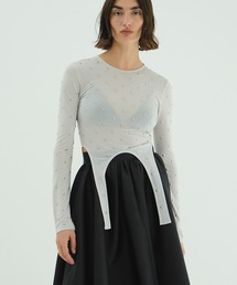 CLANE（クラネ）の「STUDDED BIJOU SHEER TOPS（Tシャツ/カットソー・レディース）」