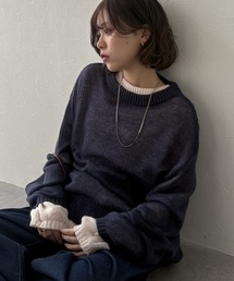 ウール混モヘア透かし編みニット
