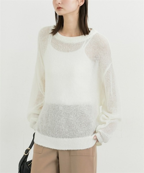 nissen（ニッセン）の「ウール混モヘア透かし編みニット（ニット/セーター・レディース・ピンク/オフホワイト/ネイビー/イエロー/ブラウン・FREE）」の2枚目の写真