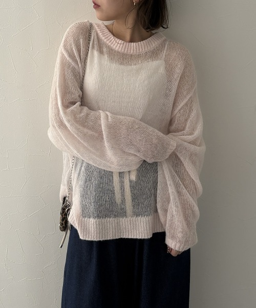 nissen（ニッセン）の「ウール混モヘア透かし編みニット（ニット/セーター・レディース・ピンク/オフホワイト/ネイビー/イエロー/ブラウン・FREE）」の5枚目の写真