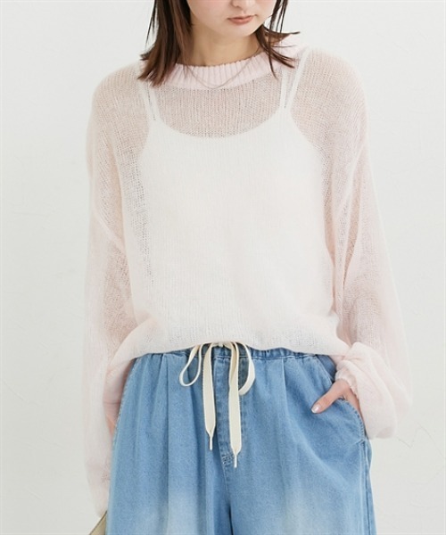 nissen（ニッセン）の「ウール混モヘア透かし編みニット（ニット/セーター・レディース・ピンク/オフホワイト/ネイビー/イエロー/ブラウン・FREE）」の6枚目の写真