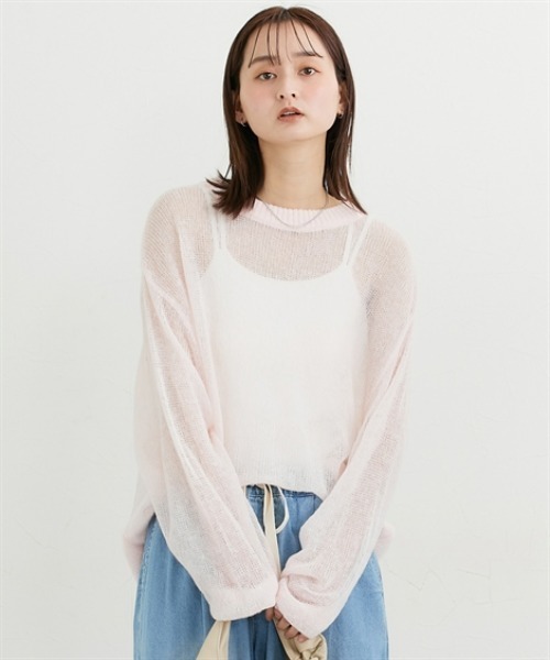 nissen（ニッセン）の「ウール混モヘア透かし編みニット（ニット/セーター・レディース・ピンク/オフホワイト/ネイビー/イエロー/ブラウン・FREE）」の7枚目の写真