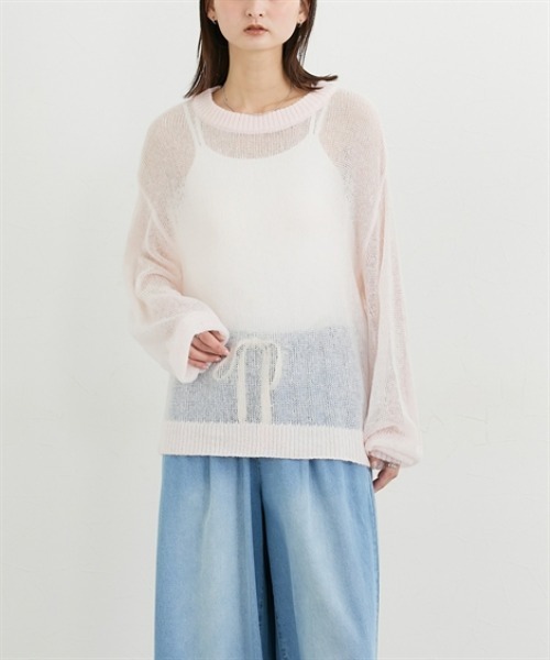 nissen（ニッセン）の「ウール混モヘア透かし編みニット（ニット/セーター・レディース・ピンク/オフホワイト/ネイビー/イエロー/ブラウン・FREE）」の8枚目の写真