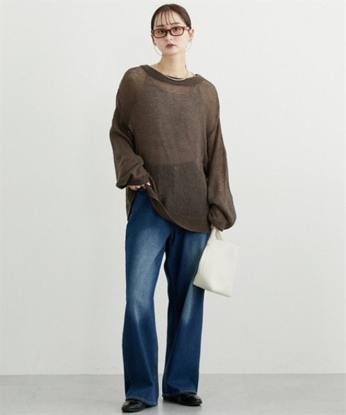 nissen（ニッセン）の「ウール混モヘア透かし編みニット（ニット/セーター・レディース・ピンク/オフホワイト/ネイビー/イエロー/ブラウン・FREE）」の19枚目の写真