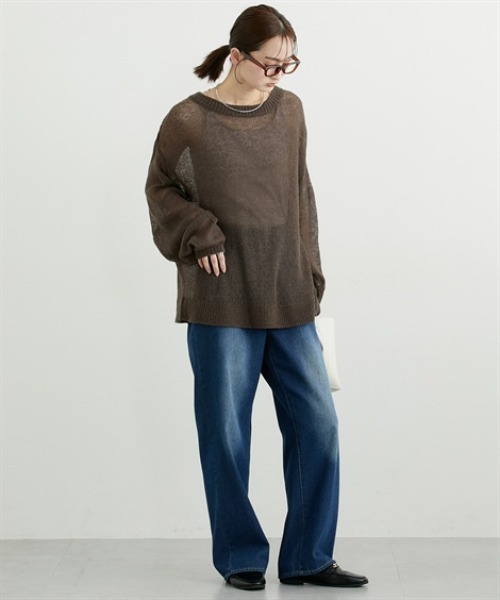 nissen（ニッセン）の「ウール混モヘア透かし編みニット（ニット/セーター・レディース・ピンク/オフホワイト/ネイビー/イエロー/ブラウン・FREE）」の21枚目の写真