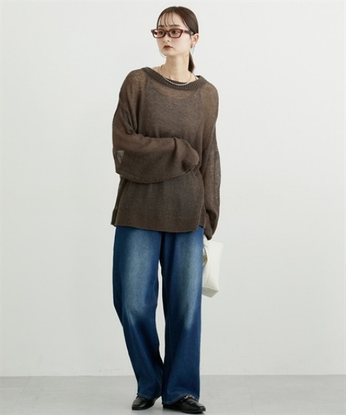 nissen（ニッセン）の「ウール混モヘア透かし編みニット（ニット/セーター・レディース・ピンク/オフホワイト/ネイビー/イエロー/ブラウン・FREE）」の22枚目の写真