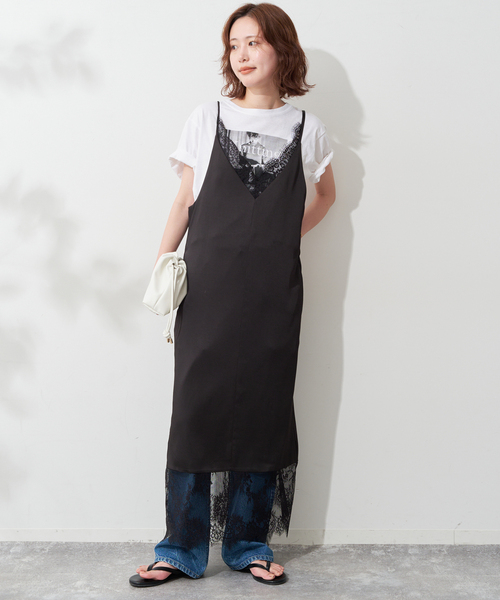 【2025AW】IENA サテンレース キャミソールワンピース 黒 2025AW】IENA サテンレース キャミソールワンピース 黒 レース