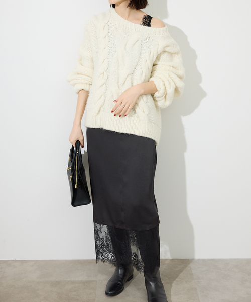 SLOBE IENA（スローブイエナ）の「《WEB限定/追加2》レースサテンワンピース（ワンピース・レディース・ブラック・FREE）」の2枚目の写真