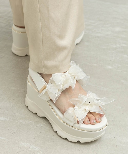 RANDA（ランダ）の「シアーミニリボンウェッジスポーツサンダル（サンダル・レディース・ピンク/アイボリー/ブラック・S/L/M/LL）」の2枚目の写真