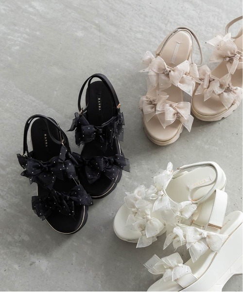 RANDA（ランダ）の「シアーミニリボンウェッジスポーツサンダル（サンダル・レディース・ピンク/アイボリー/ブラック・S/L/M/LL）」の4枚目の写真