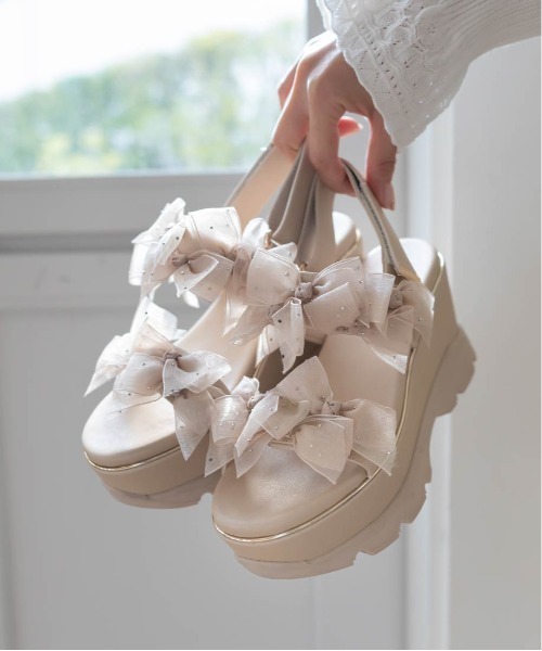 RANDA（ランダ）の「シアーミニリボンウェッジスポーツサンダル（サンダル・レディース・ピンク/アイボリー/ブラック・S/L/M/LL）」の13枚目の写真