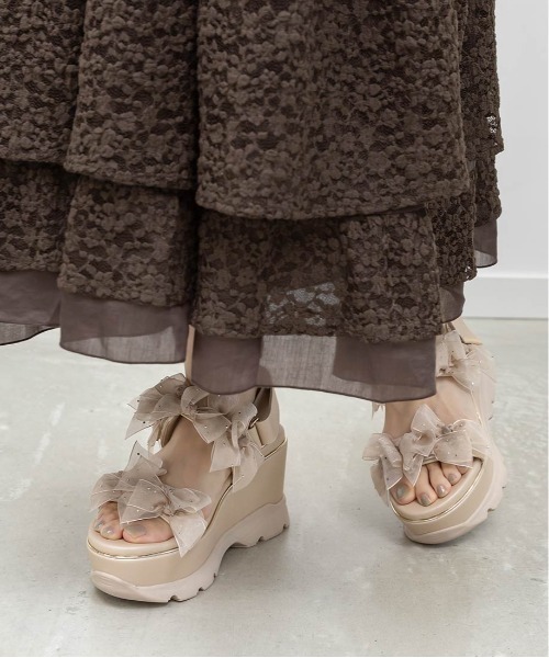 RANDA（ランダ）の「シアーミニリボンウェッジスポーツサンダル（サンダル・レディース・ピンク/アイボリー/ブラック・S/L/M/LL）」の14枚目の写真