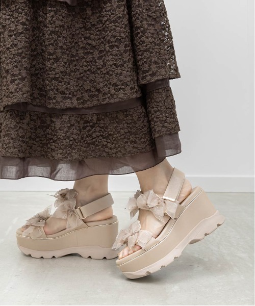 RANDA（ランダ）の「シアーミニリボンウェッジスポーツサンダル（サンダル・レディース・ピンク/アイボリー/ブラック・S/L/M/LL）」の15枚目の写真