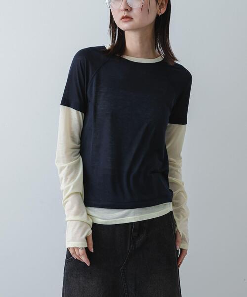 SENSE OF PLACE by URBAN RESEARCH(センスオブプレイスバイアーバンリサーチ)の「ハイショクレイヤードコンパクトトップ(Tシャツ/カットソー・レディース・ネイビー/ブラウン/グレー・ONE)」の2枚目の写真