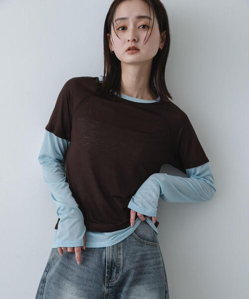 SENSE OF PLACE by URBAN RESEARCH(センスオブプレイスバイアーバンリサーチ)の「ハイショクレイヤードコンパクトトップ(Tシャツ/カットソー・レディース・ネイビー/ブラウン/グレー・ONE)」の3枚目の写真