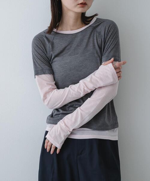 SENSE OF PLACE by URBAN RESEARCH(センスオブプレイスバイアーバンリサーチ)の「ハイショクレイヤードコンパクトトップ(Tシャツ/カットソー・レディース・ネイビー/ブラウン/グレー・ONE)」の1枚目の写真