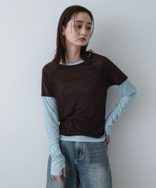 SENSE OF PLACE by URBAN RESEARCH(センスオブプレイスバイアーバンリサーチ)の「ハイショクレイヤードコンパクトトップ(Tシャツ/カットソー・レディース・ネイビー/ブラウン/グレー・ONE)」の10枚目の写真