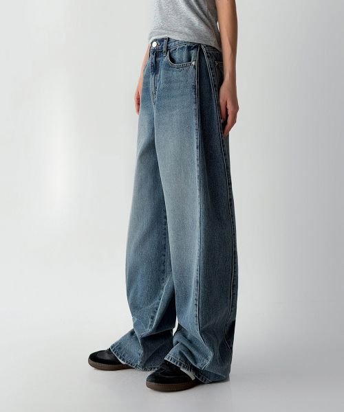 BBAEBBAE(ペッペ)の「サイドピンタックワイドデニムパンツ_ブルー(デニムパンツ・レディース・ブルー・SMALL/MEDIUM/LARGE/X-LARGE/XX-LARGE/XXX-LARGE)」の9枚目の写真