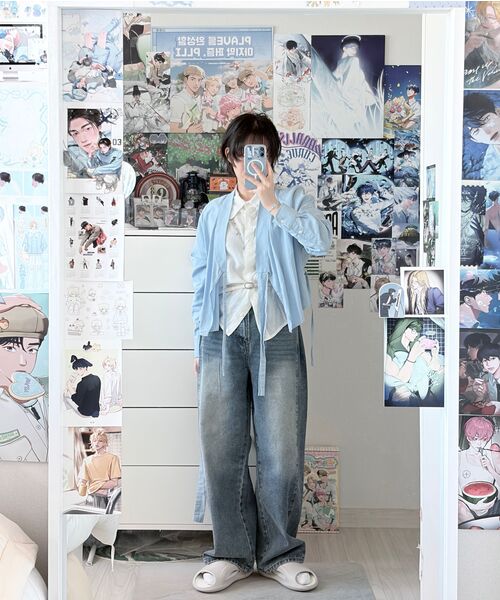 BBAEBBAE(ペッペ)の「サイドピンタックワイドデニムパンツ_ブルー(デニムパンツ・レディース・ブルー・SMALL/MEDIUM/LARGE/X-LARGE/XX-LARGE/XXX-LARGE)」の5枚目の写真