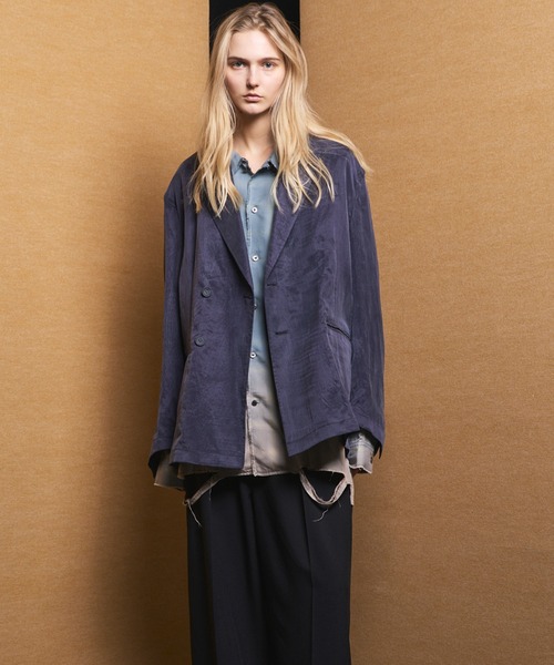 MAISON SPECIAL(メゾンスペシャル)の「《UNISEX》Drape Fibrillated Twill Prime-Over-Over 2B Semi-double Tailored Jacket/ドレープフィブリルツイルプライムオーバー4Bセミダブルテーラードジャケット【MAISON SPECIAL/メゾンスペシャル】■セットアップ対応■(テーラードジャケット・メンズ・ブラック/ネイビー・2/1/0)」の8枚目の写真